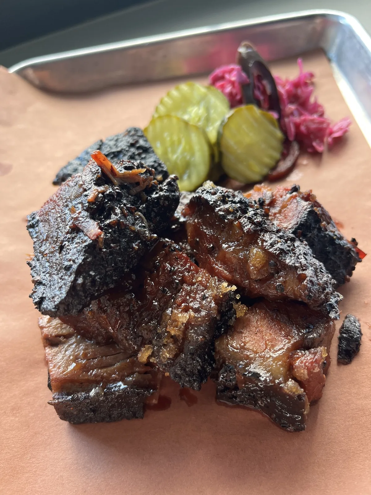Smoked burnt ends at Paper City Barbecue